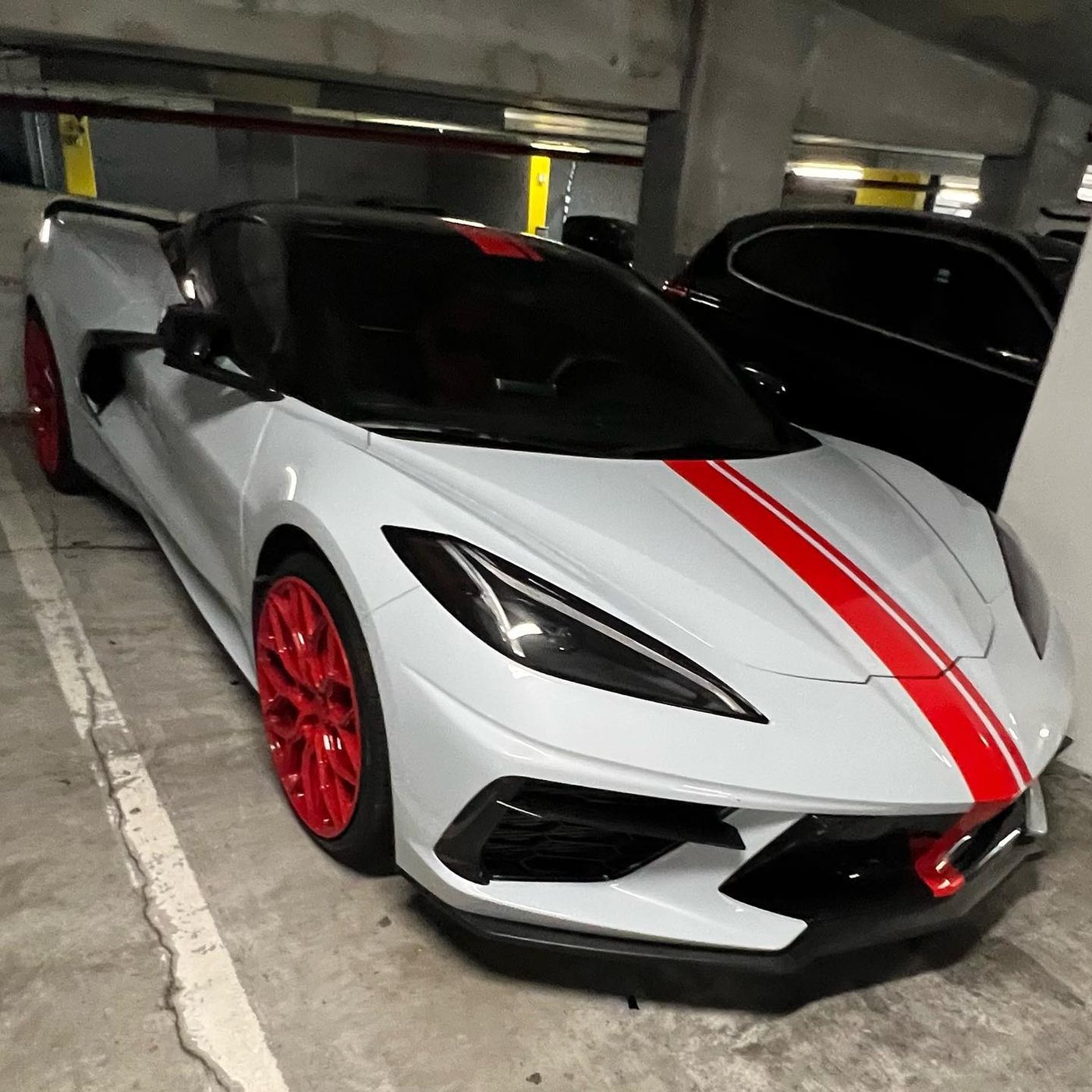 Chevrolet Corvette C8 - White (Red Stripe) protected at Elite Premium Detailing