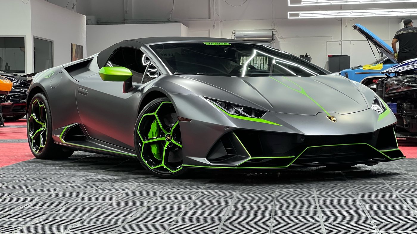 Lamborghini Huracan STO-style - Matte Grey with Lime Green Trim protected at Elite Premium Detailing