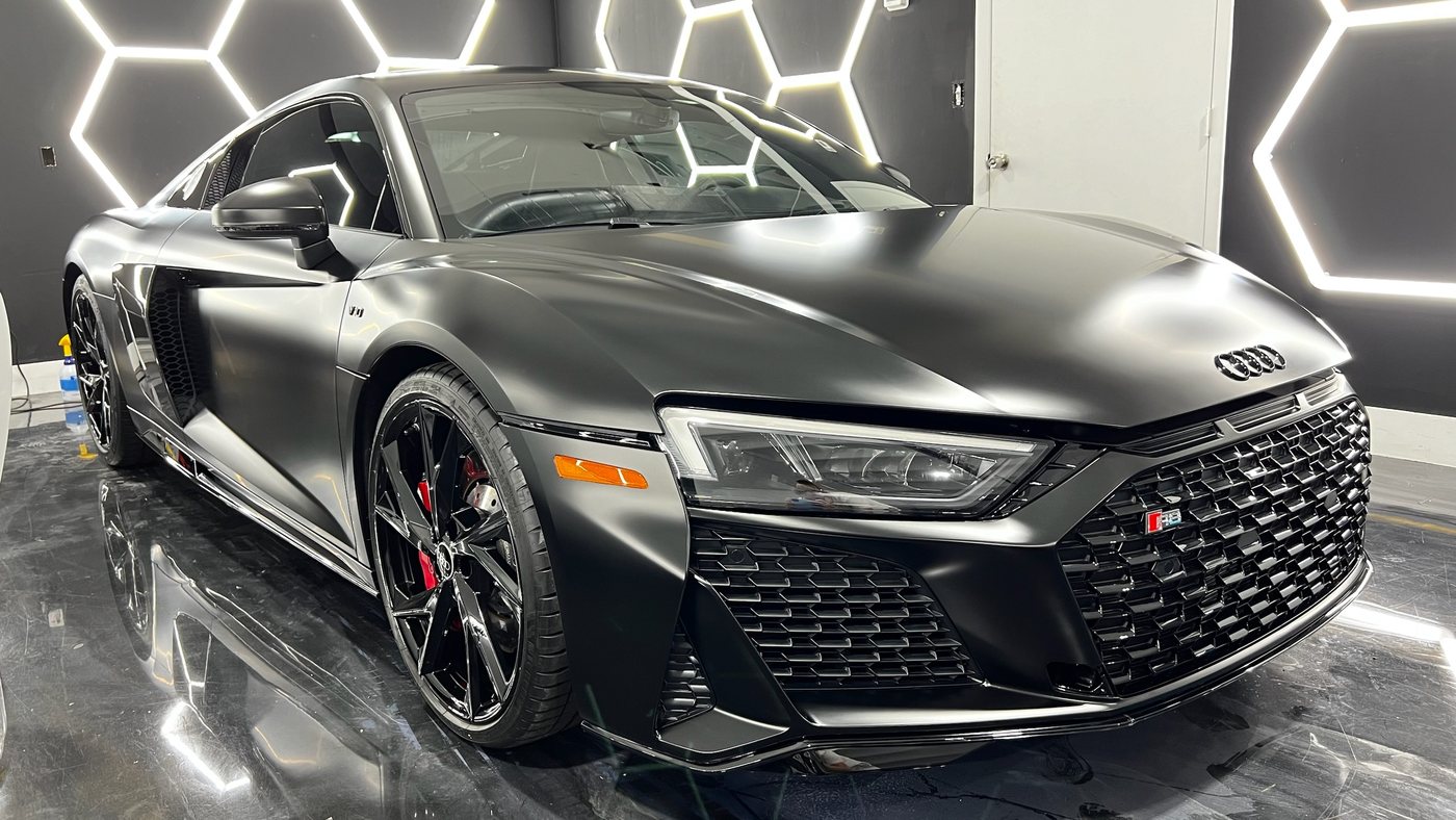 Audi R8 wrapped in satin black