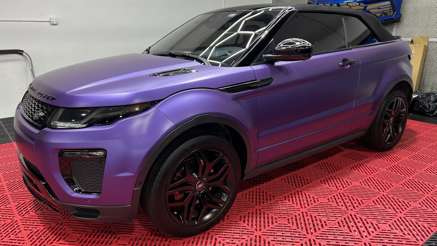 Range Rover Evoque Convertible wrapped in matte purple