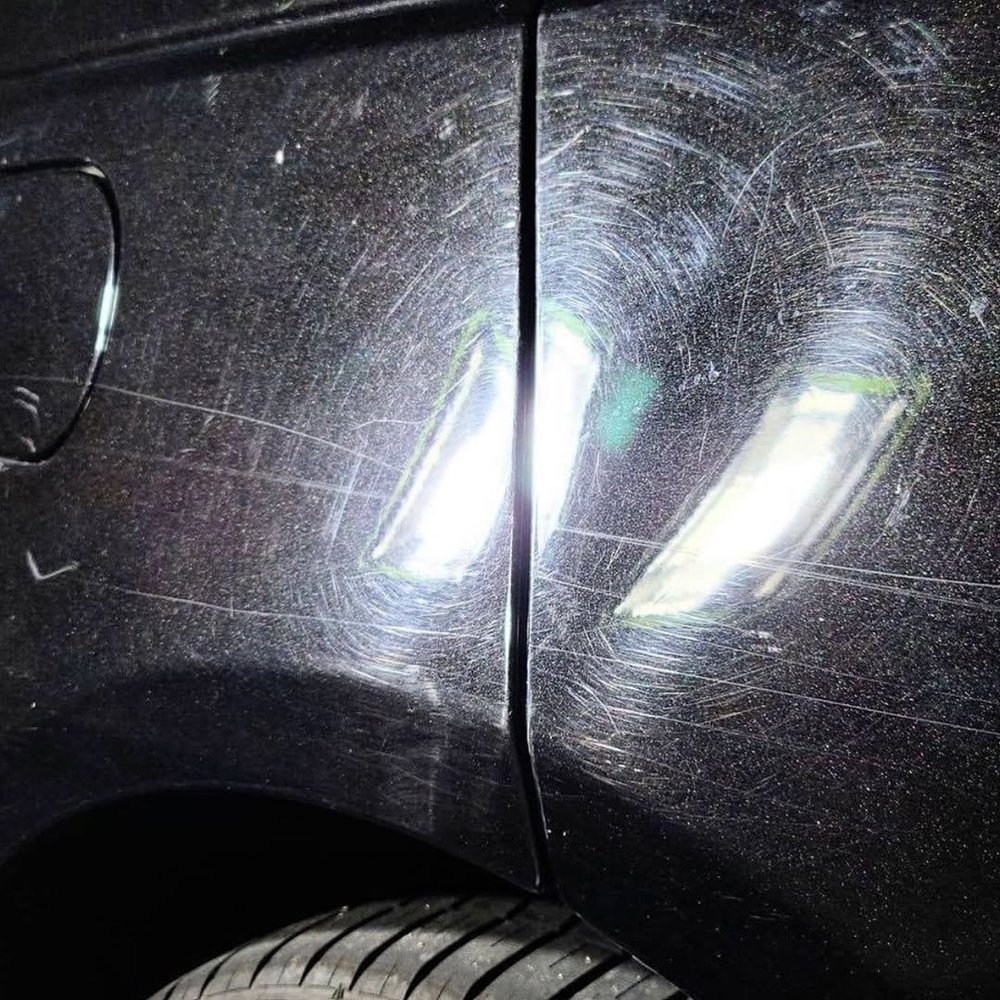 Before &mdash; swirl-marked paint